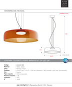 Lámpara colgante vidrio naranjo 42x11cm LED 5W - LGLC0188
