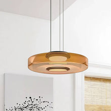 Cargar imagen en el visor de la galería, Lámpara colgante vidrio ámbar metal negro Ø45x11cm 12W LED - LGLC0189
