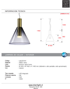 Lámpara colgante bronce vidrio humo Ø30x46cm 8W 3000K - LGLC0191