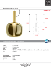 Cargar imagen en el visor de la galería, Lámpara colgante metal bronce vidrio ámbar  Ø35x30CM 5W LED - LGLC0196
