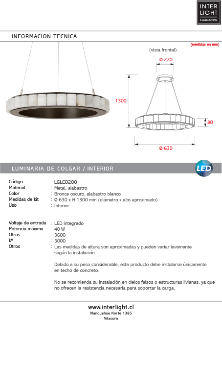 Lámpara colgante metal albastro blanco Ø63x8cm 40W LED - LGLC0200