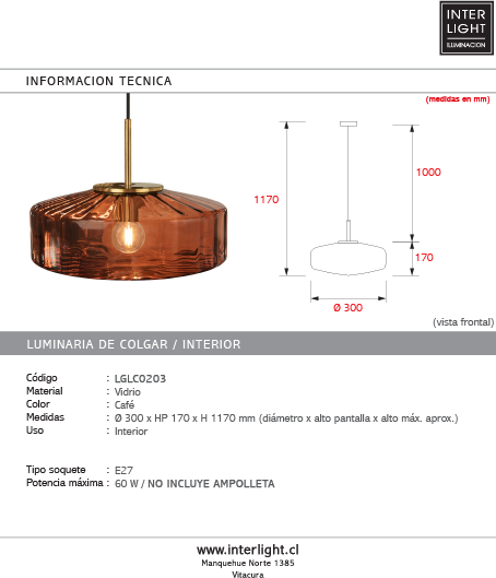 Lámpara colgante bronce vidrio café Ø30x17 cm E27 - LGLC0203
