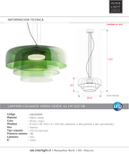 Lámpara colgante vidrio verde 42x26cm LED 5W- LGLC0205