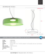 Lámpara colgante vidrio verde 42x11cm LED 5W - LGLC0206