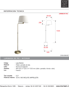 Lámpara de pie metal bronce Ø42x1,53 cm E27 - LGLP0030
