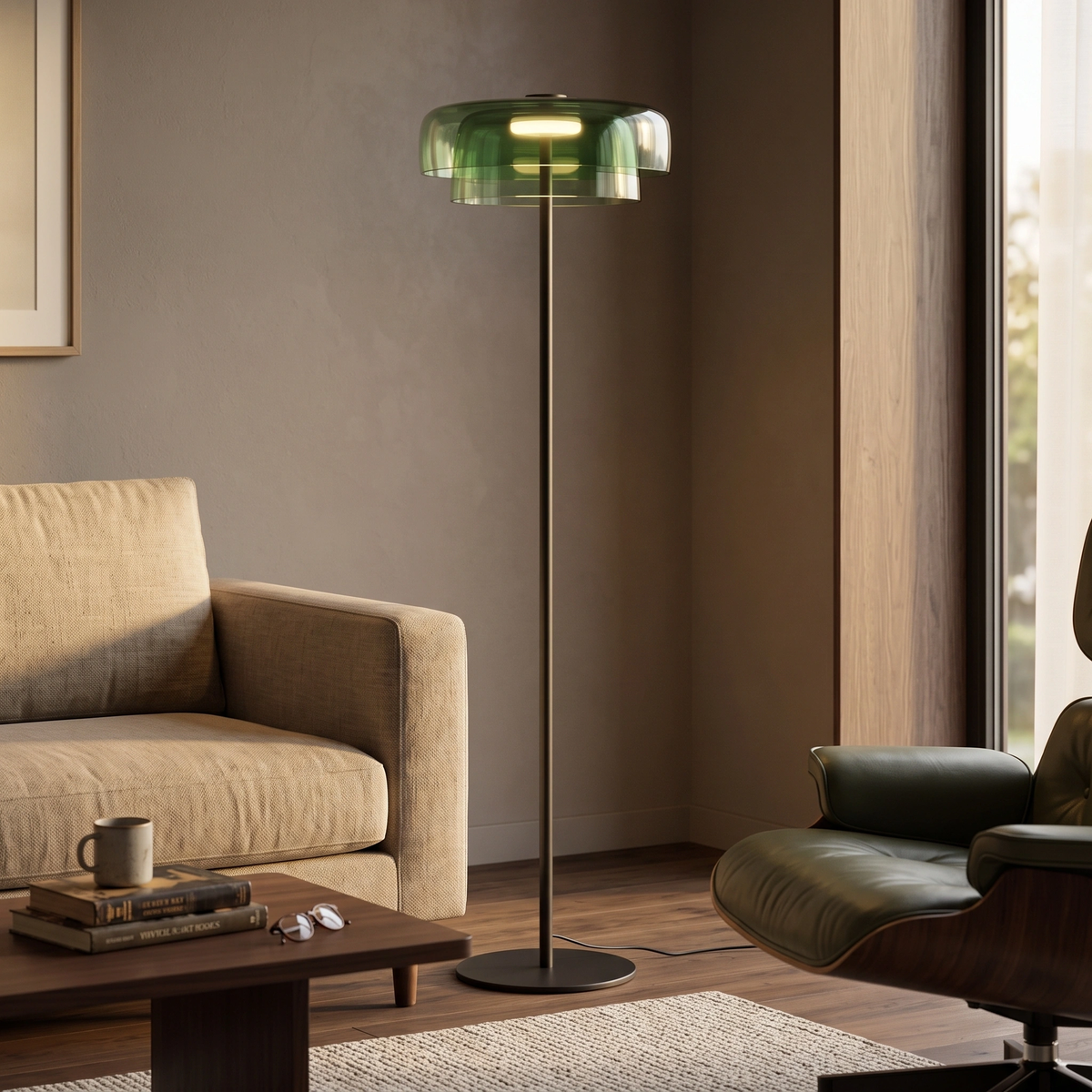 Lámpara de pie vidrio verde Ø42x150cm LED 5W - LGLP0038