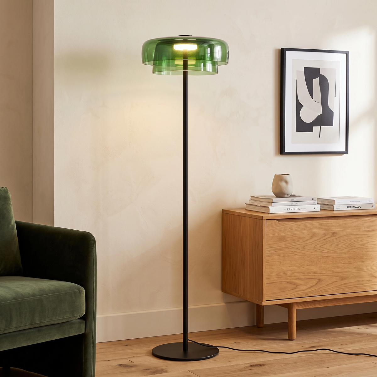 Lámpara de pie vidrio verde Ø42x150cm LED 5W - LGLP0038