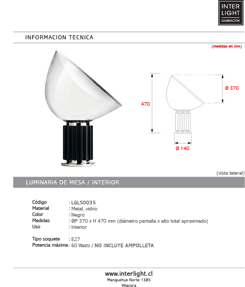 Lámpara sobremesa metal negro vidrio E27 -LGLS0035