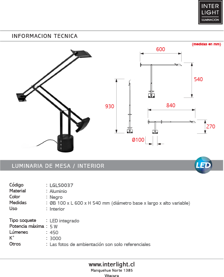 Lámpara sobremesa aluminio negro LED 5W - LGLS0037
