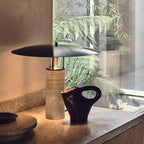 Lámpara sobremesa travertino metal negro Ø40x33 cm 5W LED  - LGLS0065