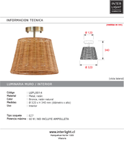 Cargar imagen en el visor de la galería, Plafón metal bronce ratán natural Ø32x34 cm E27 - LGPL0014
