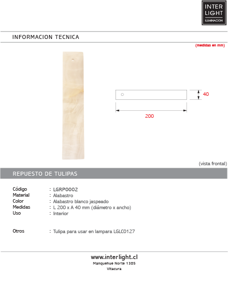 Repuesto de alabastro para modelo LGLC0127