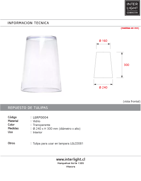 Repuesto de tulipa para modelo LGLC0081
