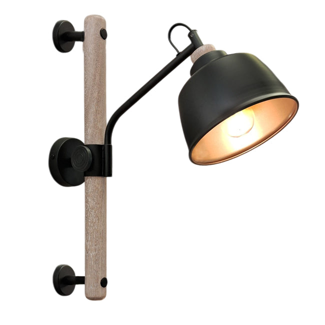 Apliqué madera natural metal negro E27 - LLAP0044
