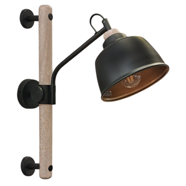 Apliqué madera natural metal negro E27 - LLAP0044