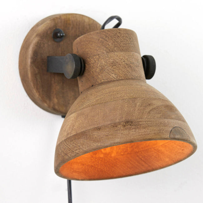 Lámpara de pared  madera marrón negro mate 21x17x19 cm  E27 - LLAP0090