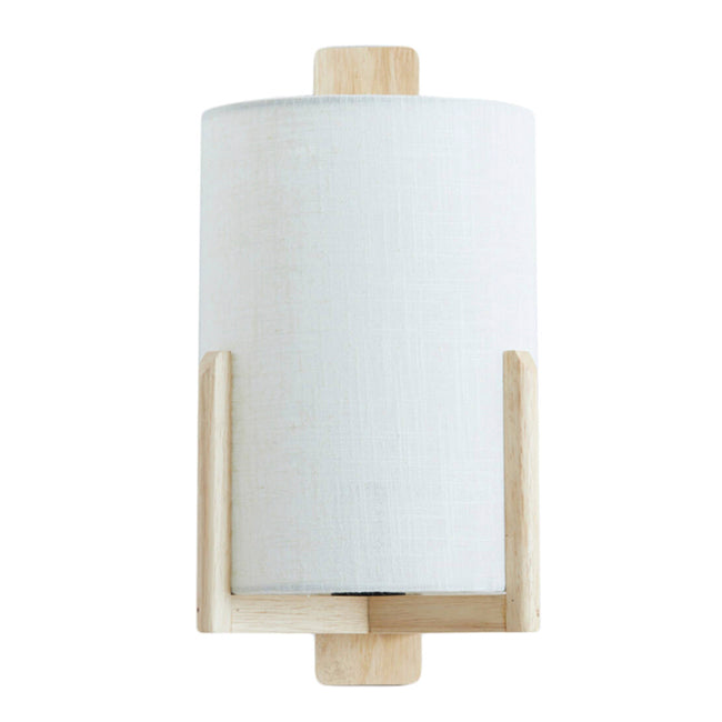 Lámpara de pared madera natural textil lino blanco Ø18x22x36cm E27 - LLAP0092