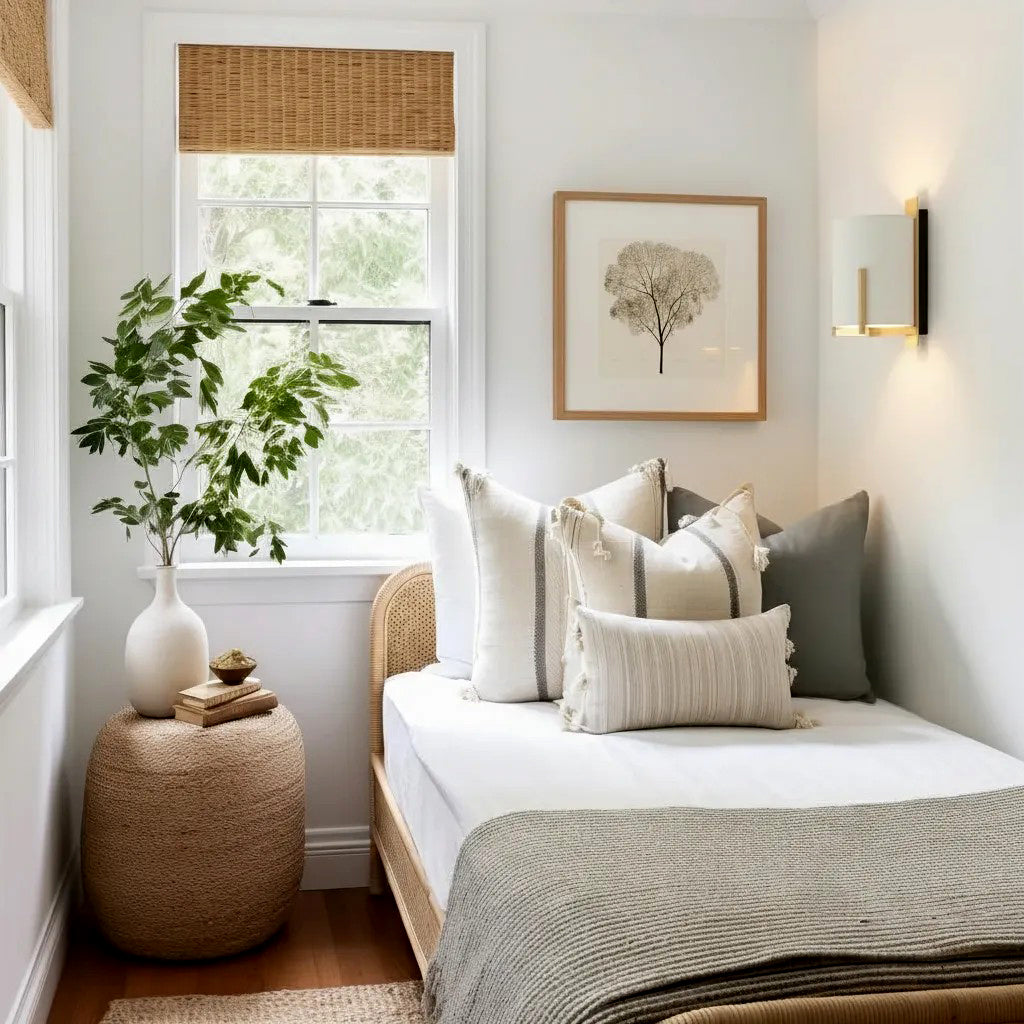 Lámpara de pared madera natural textil lino blanco Ø18x22x36cm E27 - LLAP0092