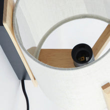 Cargar imagen en el visor de la galería, Lámpara de pared madera natural textil lino blanco Ø18x22x36cm E27 - LLAP0092
