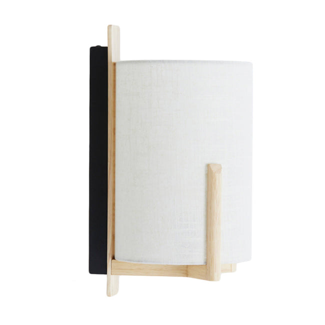 Lámpara de pared madera natural textil lino blanco Ø18x22x36cm E27 - LLAP0092