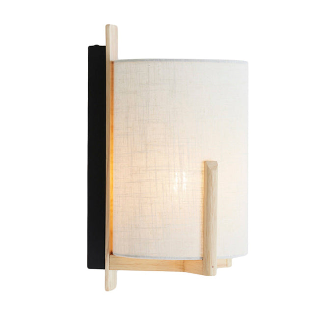 Lámpara de pared madera natural textil lino blanco Ø18x22x36cm E27 - LLAP0092