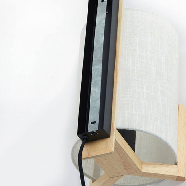 Lámpara de pared madera natural textil lino blanco Ø18x22x36cm E27 - LLAP0092