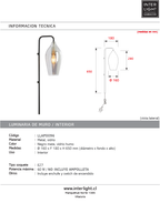 Lámpara de pared metal negro mate vidrio humo 16x18x65 cm E27 - LLAP0096