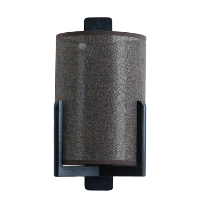 Lámpara de pared madera negro textil lino marrón oscuro Ø18x22x36cm E27- LLAP0097