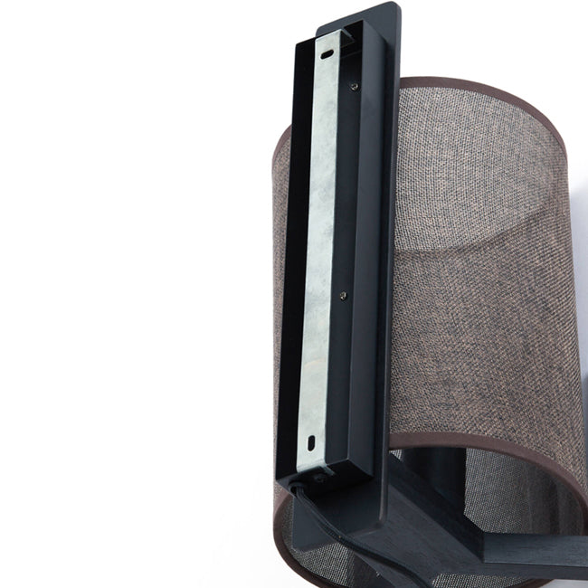 Lámpara de pared madera negro textil lino marrón oscuro Ø18x22x36cm E27- LLAP0097