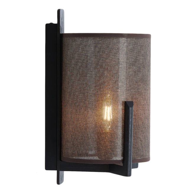 Lámpara de pared madera negro textil lino marrón oscuro Ø18x22x36cm E27- LLAP0097