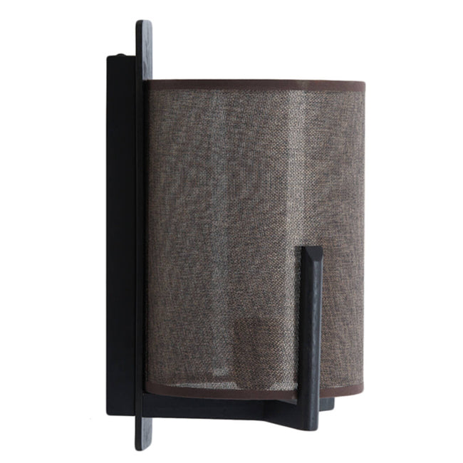 Lámpara de pared madera negro textil lino marrón oscuro Ø18x22x36cm E27- LLAP0097