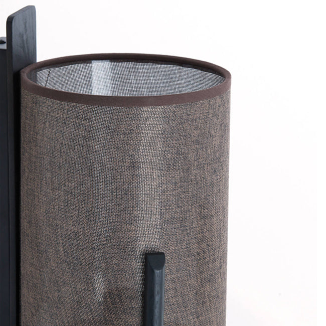 Lámpara de pared madera negro textil lino marrón oscuro Ø18x22x36cm E27- LLAP0097
