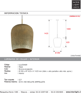 Lámpara colgante metal bronce envejecido Ø39x42 cm E27 - LLLC0469