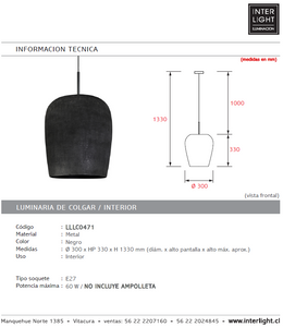 Lámpara colgante metal negro Ø30x33 cm E27 - LLLC0471