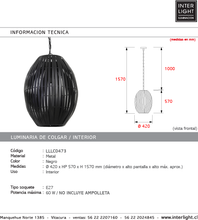 Cargar imagen en el visor de la galería, Lámpara colgante metal negro Ø42x57 cm E27 - LLLC0473
