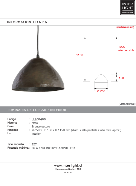 Lámpara colgante metal bronce oscuro Ø40x25 cm E27 - LLLC0481