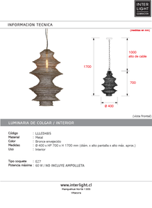 Lámpara colgante metal bronce envejecido Ø40X70 cm E27 - LLLC0485