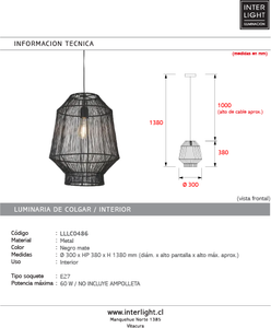 Lámpara colgante metal negro mate Ø30x38 cm E27 - LLLC0486