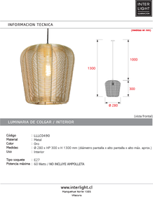 Lámpara colgante metal oro Ø28x30 cm E27 -LLLC0490