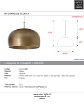 Cargar imagen en el visor de la galería, Lámpara colgante metal bronce Ø44x25,5 cm E27 -LLLC0493
