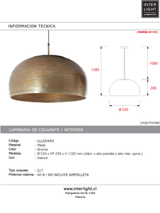 Lámpara colgante metal bronce Ø53x28,5 cm E27 -LLLC0494