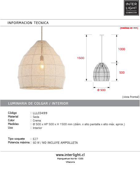 Lámpara colgante seda crema Ø50x50 cm E27 - LLLC0499