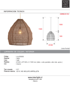 Lámpara colgante textil café Ø50x50 cm E27 - LLLC0500