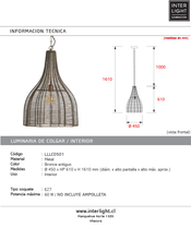 Cargar imagen en el visor de la galería, Lámpara colgante metal bronce antiguo Ø45x61 cm E27 - LLLC0501
