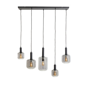 Lámpara colgante metal vidrio negro 110x22x32 cm 5 luces E27 - LLLC0518