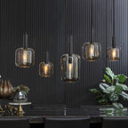 Lámpara colgante metal vidrio negro 110x22x32 cm 5 luces E27 - LLLC0518