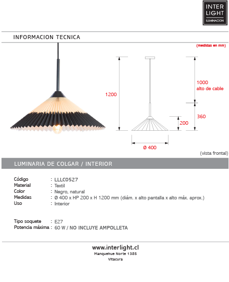 Lámpara colgante Ø40x20 cm negro natural - LLLC0527