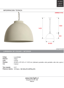 Lámpara colgante Ø60x42 cm crema - LLLC0534