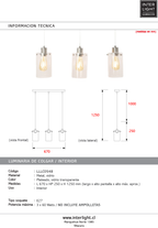 Lámpara colgante metal vidrio plateado 67cm 3 luces E27 - LLLC0548