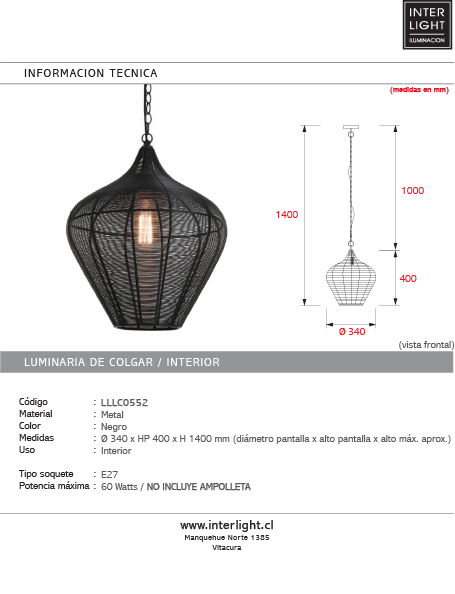 Lámpara colgante metal negro mate Ø36x40cm - LLLC0552